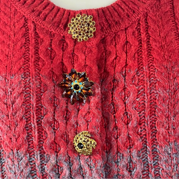 ANTHROPOLOGIE SLEEPING ON SNOW RED & GRAY WOOL CARDIGAN GOLD BUTTONS L Winter - Picture 4 of 8